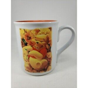 Disney Store Winnie the Pooh Coffee Mug Yellow Roses Large White & Orange 16 oz